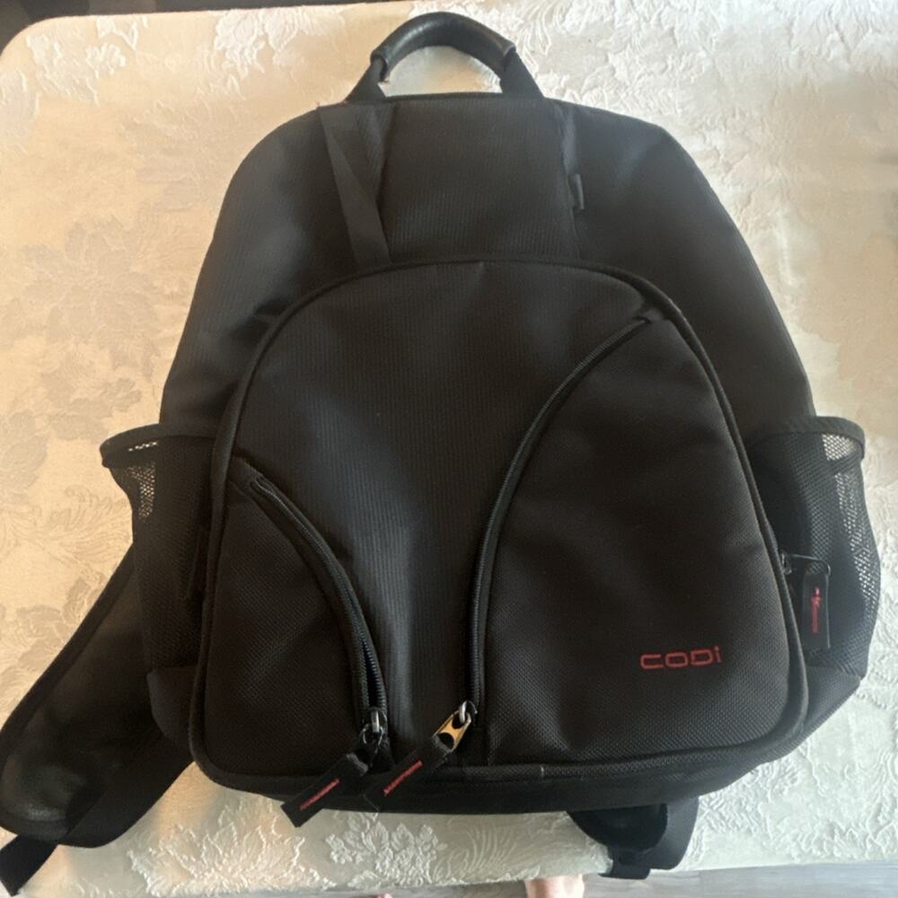 CODi Black Nylon Backpack for 15" Laptop, Padded, Partitions, Solid Pattern